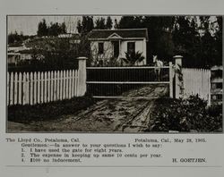 Lloyd gate at the H. Goetjen farm in Petaluma, California, as shown in the Lloyd Co. catalog for 1912