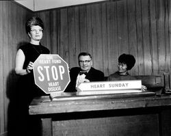 Heart Association members with heart fund signs, Santa Rosa, California, 1968