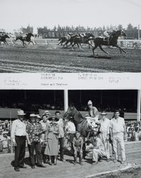 Photo finish and Winner's Circle for #4 horse "Silver In" at the Sonoma County Fair Racetrack, Santa Rosa, California