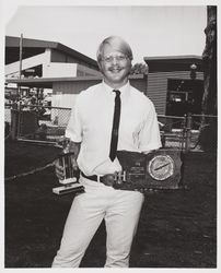 Bill Bassett posed with his awards at the Sonoma County Fair, Santa Rosa, California, 1974