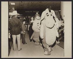 Winnie the Pooh and Eeyore at Sears opening day, Santa Rosa, California, 1980