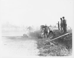 Extinguishing a racing car fire on the Fairgrounds track