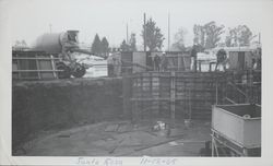 View of the pouring of the concrete walls for the Sonoma County Library looking south