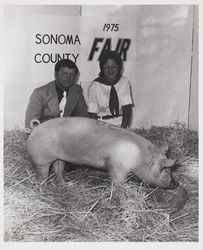 Julia Moreda and her pig at the Sonoma County Fair, Santa Rosa, California, 1971