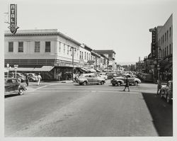 Intersection of Fourth and B Streets, Santa Rosa, California in 1941, looking east on Fourth Street