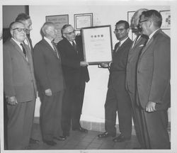 Hillcrest Hospital officials receiving their accreditation, Petaluma, California, 1956