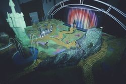 Overhead view of the model for the Garden of Oz show preparations at the Hall of Flowers at the Sonoma County Fairgrounds, Santa Rosa, California, February 1988