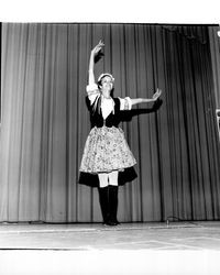 Rhonda Severy in the talent portion of the Miss Sonoma County contest, Santa Rosa, California, 1971