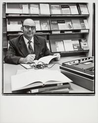 Dr. Kravis in the veterinary section of the Sonoma County Library, Santa Rosa, California, 1971