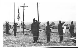 Raising the American flag at the Petaluma Adobe, Petaluma, California, about 1960