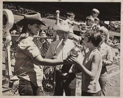 Trophy presentation at the racetrack at the Sonoma County Fair, Santa Rosa, California, about 1968