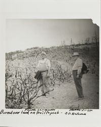 Frank Laumann and Frank Earl Briggs on the trail on Mount St. Helena, California, about 1940