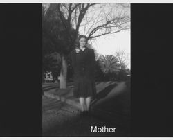 Edna Begley Nissen standing in Hill Plaza Park, Petaluma, California, Petaluma, California, about 1937