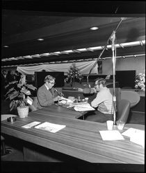 Harold Trebbe and Shamus O'Grady at grand opening of Bank of Sonoma County, Santa Rosa, California, September 27, 1968