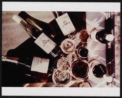 Bottles of California wine in table setting