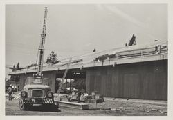 Petaluma Library under construction, 100 Fairgrounds Drive, Petaluma, California, 1975