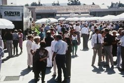 Unidentified people standing and talking at Clover Stornetta's grand opening, held at the Clover Stornetta plant, 91 Lakeville Street, Petaluma, California, September 28, 1991