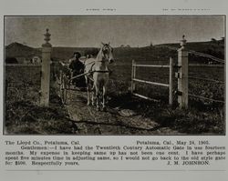 Lloyd gate at the J. M. Johnson farm in Petaluma, California, as shown in the Lloyd Co. catalog for 1912