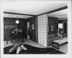 Dining room and living room of an oriental style home, Sonoma County, California, 1960