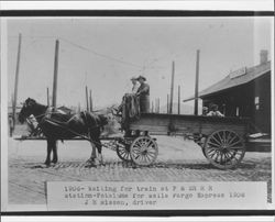 Waiting for the train at the Petaluma and Santa Rosa Railway station, Petaluma, California, 1906