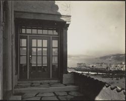 View of the Sea Cliff neighborhood and the Golden Gate from the side porch of 611 El Camino del Mar, San Francisco, California, 1920s