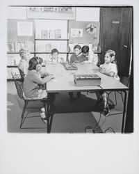 Children listening to cassettes in the children's section of the Library, Santa Rosa, California, 1970