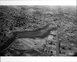 Aerial view of Petaluma showing the sewage treatment plant looking northwest