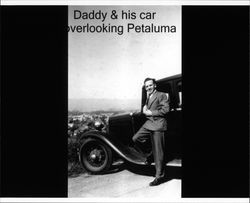 Russell Nissen posing in front of his car July 10, 1932 in Petaluma, California
