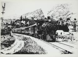 Northwestern Pacific locomotive no. 21 pulling no. 1 near Preston Station