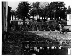 Shoring up the wall at Hill Plaza Park, Petaluma, California, February, 1958