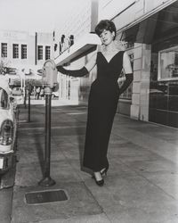 Women in evening gowns on Hinton Avenue, Santa Rosa, California, 1964