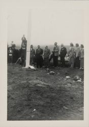 Erecting a flag pole at the US Coast Guard Station, Bodega Bay, California, 1947