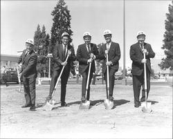 Henry Trione, Hugh B. Codding, Wayne Ancell, Trent Harrington and D.C. Sutherland at Bank of America ground breaking, Santa Rosa, California, 1967