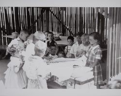 Celebrating a boy's birthday at the Volkerts Dairy Two Rock, California, 1950s