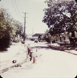 Installing water main tamping trench on Orchard Avenue, Santa Rosa, California in 1976