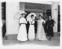 Ladies dressed in costume for the Petaluma Centennial celebration, Petaluma, California, 1958