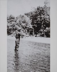 Eugene Moore Weaver fly fishing, possibly on the Russian River, Sonoma County, California, during the1920s