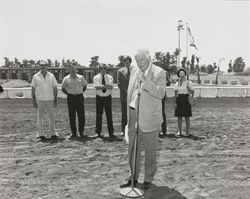 Members of the Sonoma County Fair Board standing on the race track, Santa Rosa, California, 1973