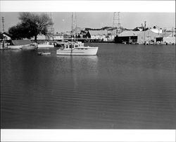 Petaluma Turning Basin looking south toward D Street Bridge and warehouses