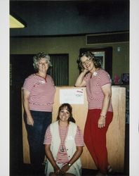 Anna Marie and Debbie Hand and Linda promote the Summer Reading Program at the Cloverdale Library, Cloverdale, California, 1998