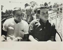 Riders on the roller coaster at the Sonoma County Fair Carnival, Santa Rosa, California, July 21, 1964