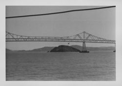 Portion of the Richmond-San Rafael Bridge from the water looking north, Point Richmond, California, 1954