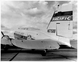 Douglas DC3C belonging to Pacific Air Lines at the Sonoma County Airport, Santa Rosa, California, about 1958