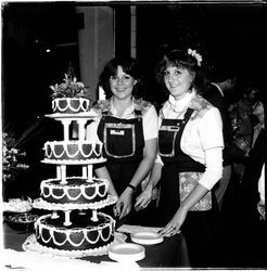 Cake cutting at Sonoma Cheese Factory's 50th anniversary party, Sonoma, California, 1981