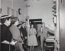 Officials receive tour of new Pacific Telephone and Telegraph Company building at 125 Liberty Street, Petaluma, California, 1951