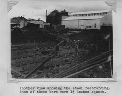 Men assembling steel bars used in the foundation of the Poultry Producers of Central California plant at 323 East Washington Street, Petaluma - now occupied by Dairyman's Feed, 1937