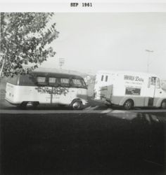 Ples Crews' Lakeville Dairy vehicles, Petaluma, California, September 1961