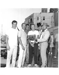 Unidentified Old Adobe Fiesta boat race winners, Petaluma, California, 1970