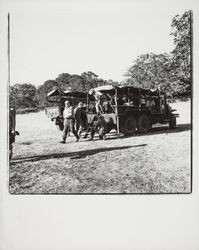 Passengers getting off National Guard trucks at Annadel, Santa Rosa, California, 1971