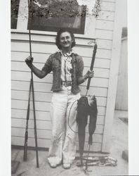 Georgina M. Evans with her catch and fishing pole, Marshall, California,1940s